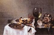 HEDA, Willem Claesz. Breakfast Table with Blackberry Pie oil painting artist
